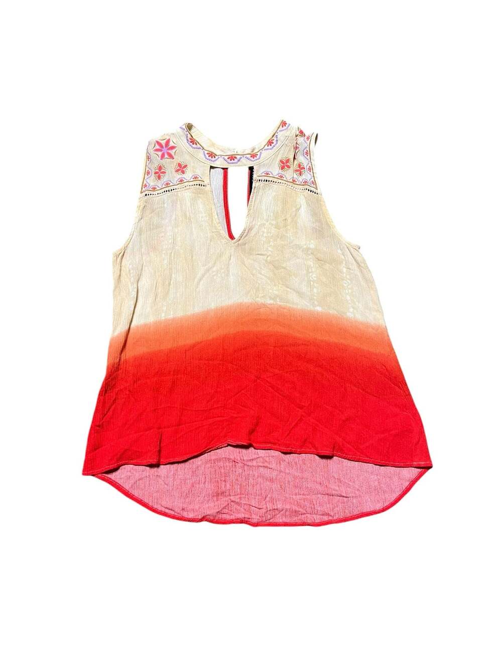 Star Scene Los Angeles Embroidered Keyhole Tank Top in Orange Ombre